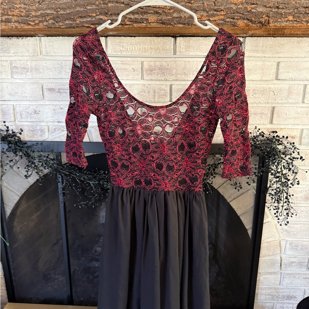 Mystic Red Lace and Black Long Sleeve Dress